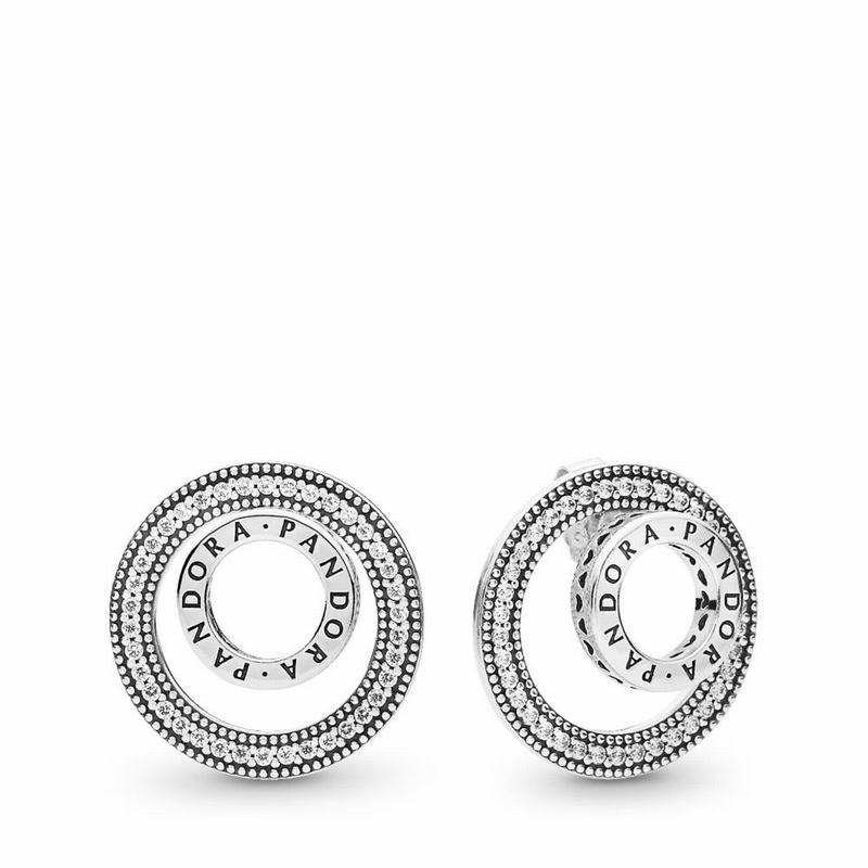 Pandora Forever Signature Stud Earrings Ireland - Sterling Silver/Cubic Zirconia - 107329YMB